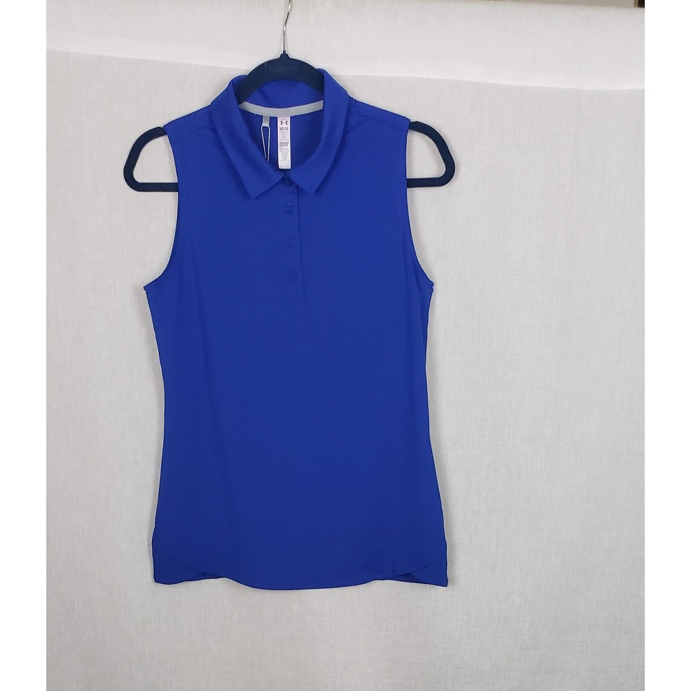 Under Armour Zinger Sleeveless Polo Shirt Cobalt Blue HeatGear Golf Women M